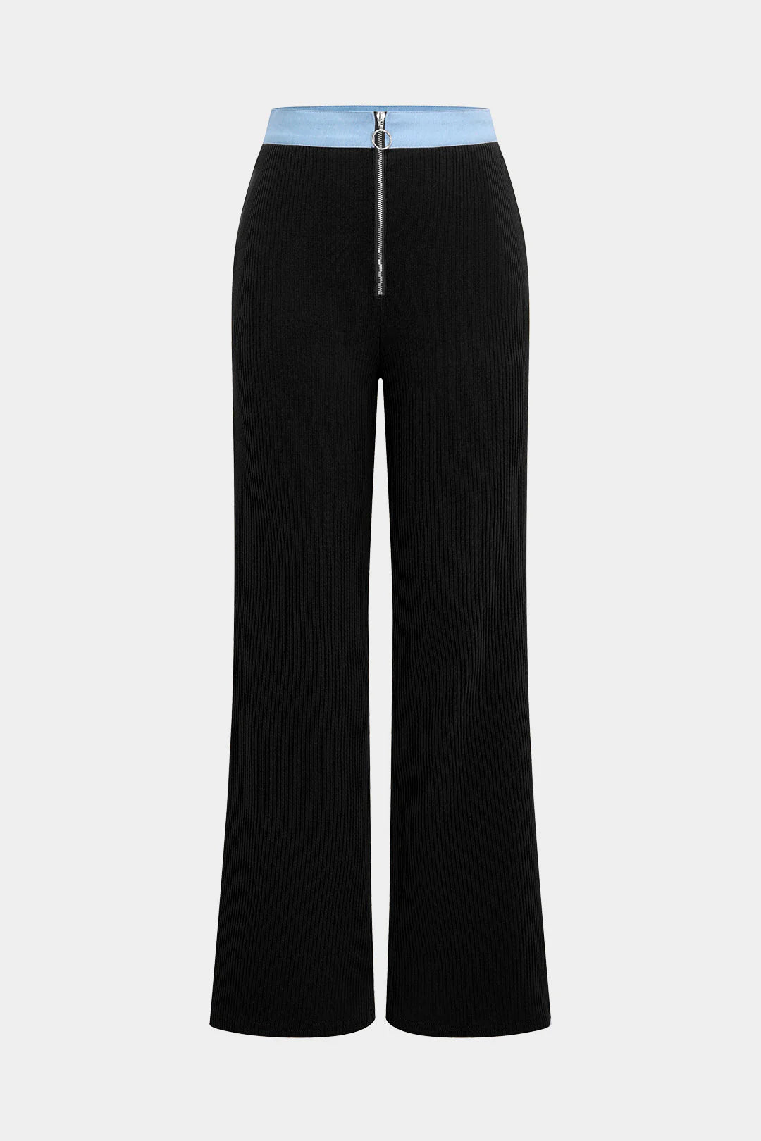 Button Patchwork Long Sleeve Top And Zipper Trousers Set