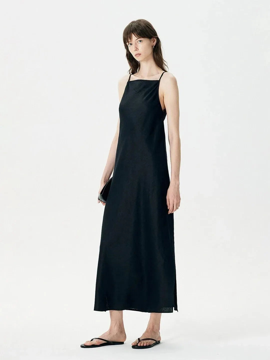 Minimalist black square neck slip dress