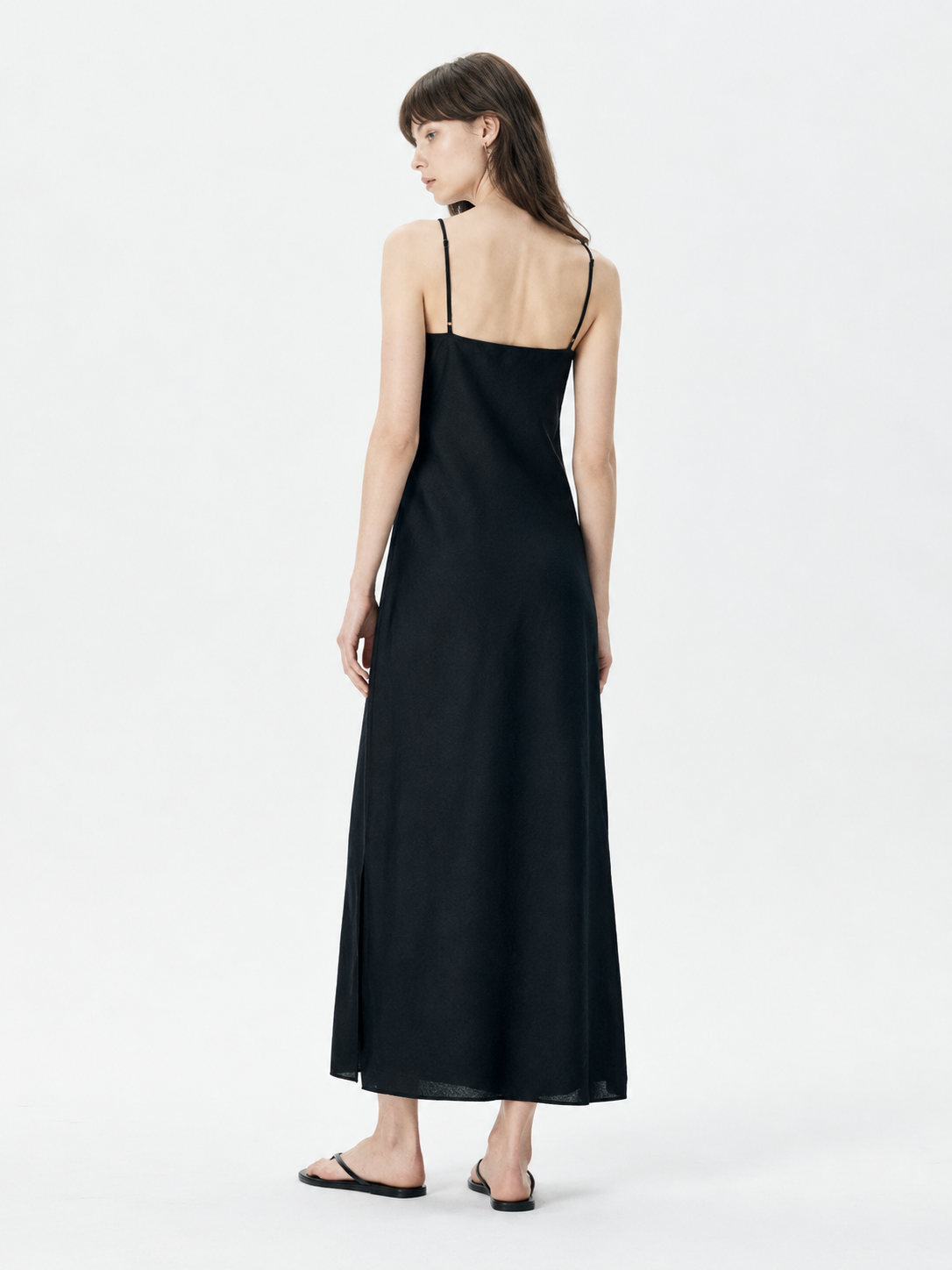 Minimalist black square neck slip dress