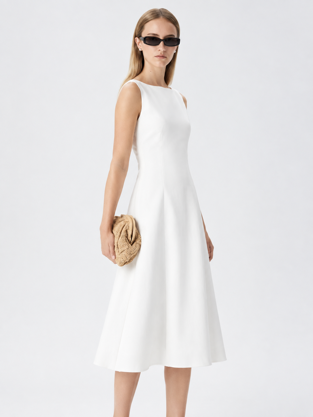 Off-the-shoulder sleeveless A-line maxi dress